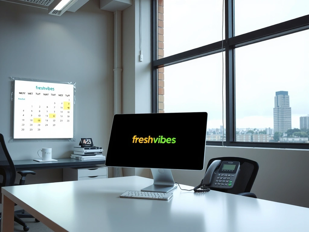 Moderní kancelář s kontaktními údaji freshvibes