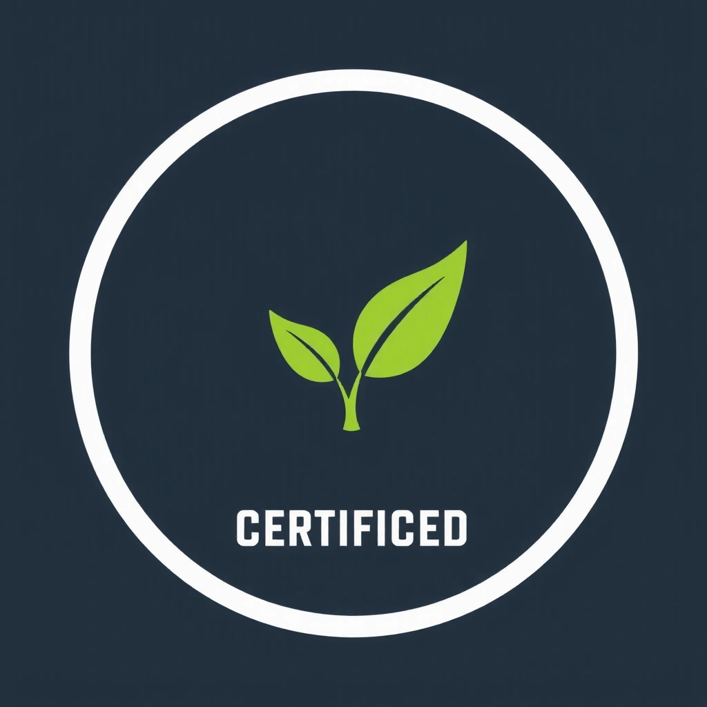 Ikona ekologického certifikátu s logem listu a symboly udržitelnosti.