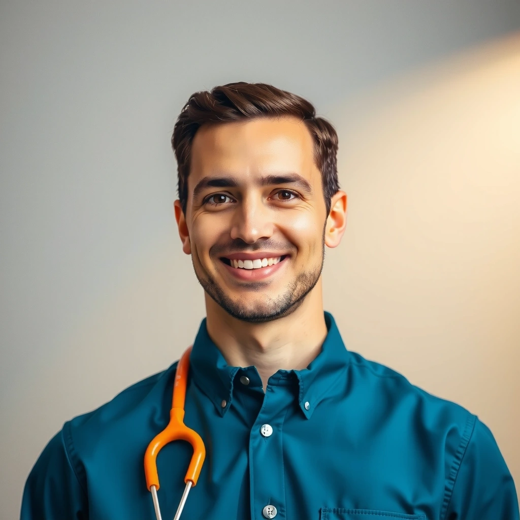 Portrét usměvavého profesionálního muže v moderní úklidové uniformě.