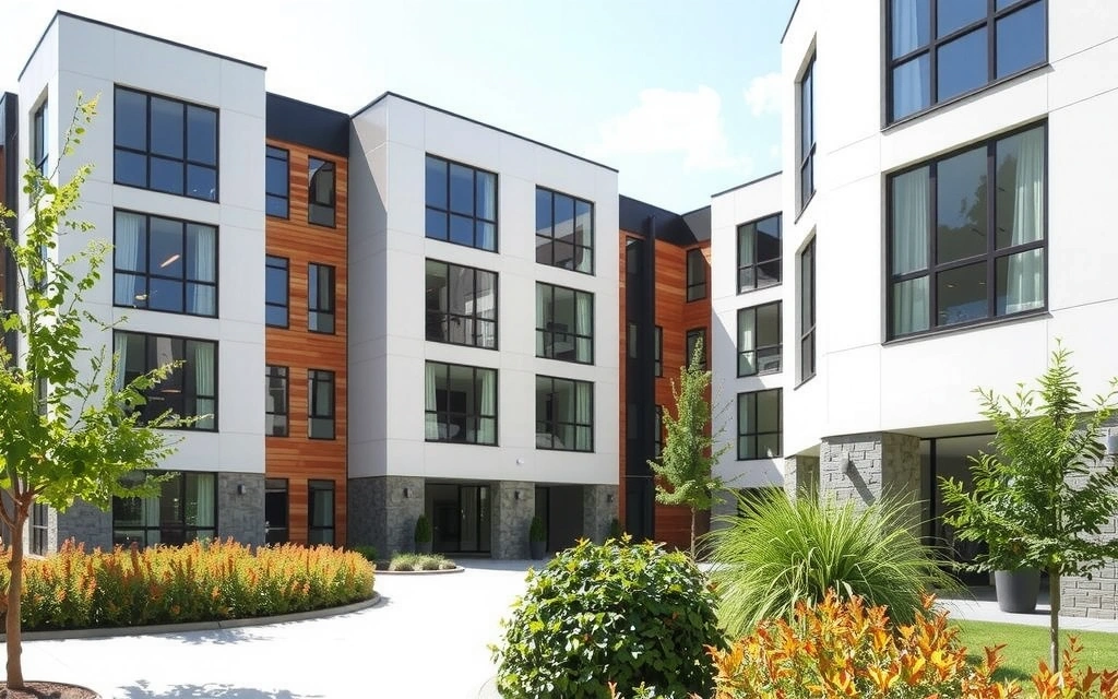 Ilustrace moderního bytového komplexu