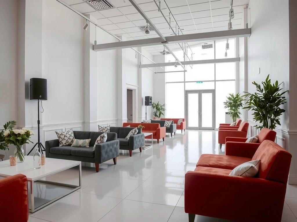 Uklizený prostor po události, moderní a čistý