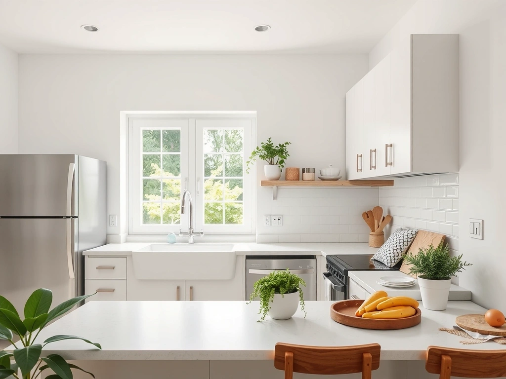 Čistá a uklizená moderní kuchyně s přirozeným světlem