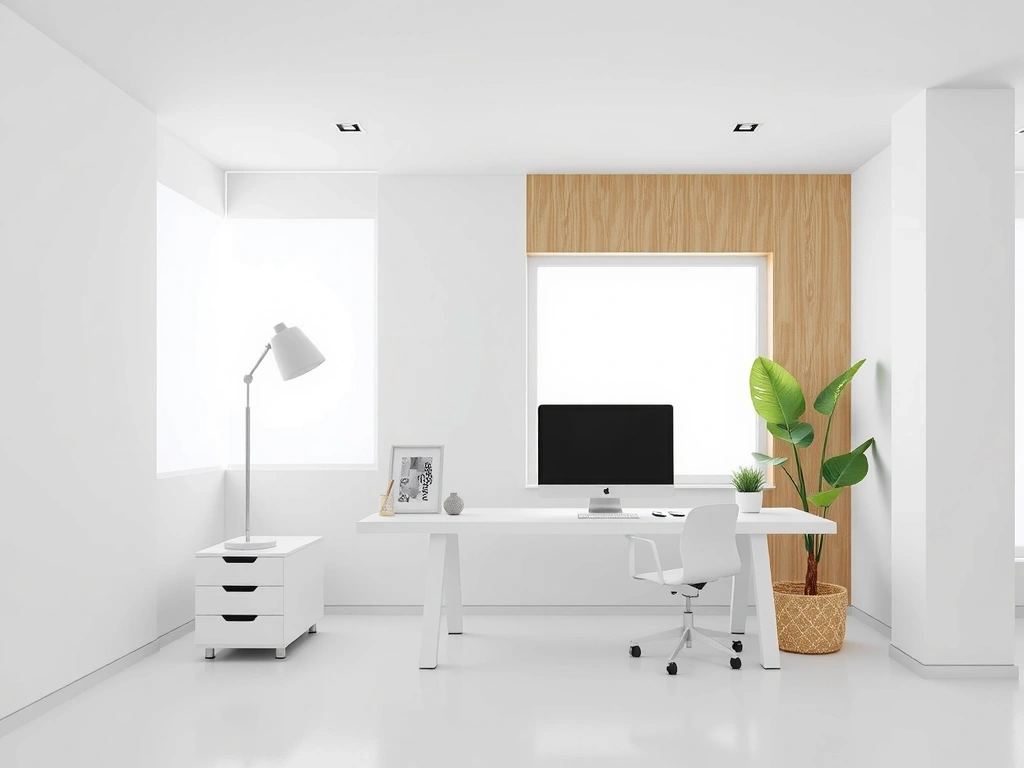 Čistý a organizovaný moderní kancelářský stůl s počítačem a dokumenty